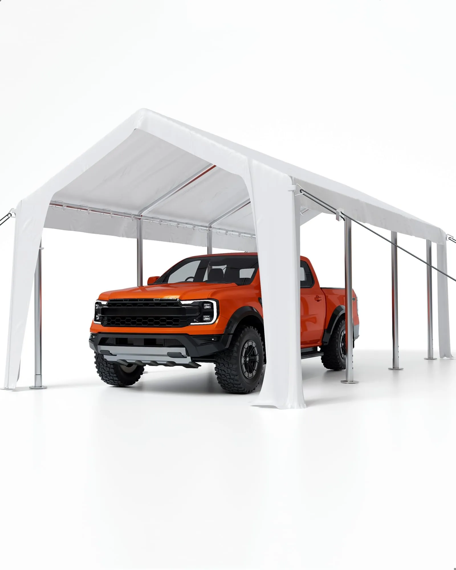 GarveeLife 20'x 10'x 11' Windproof Carport Top Replacement Cover Grey Heavy-Duty Garage Top Tent Shelter Tarp Waterproof & UV Protected (Top Cover ONLY, Frame Not Included) White