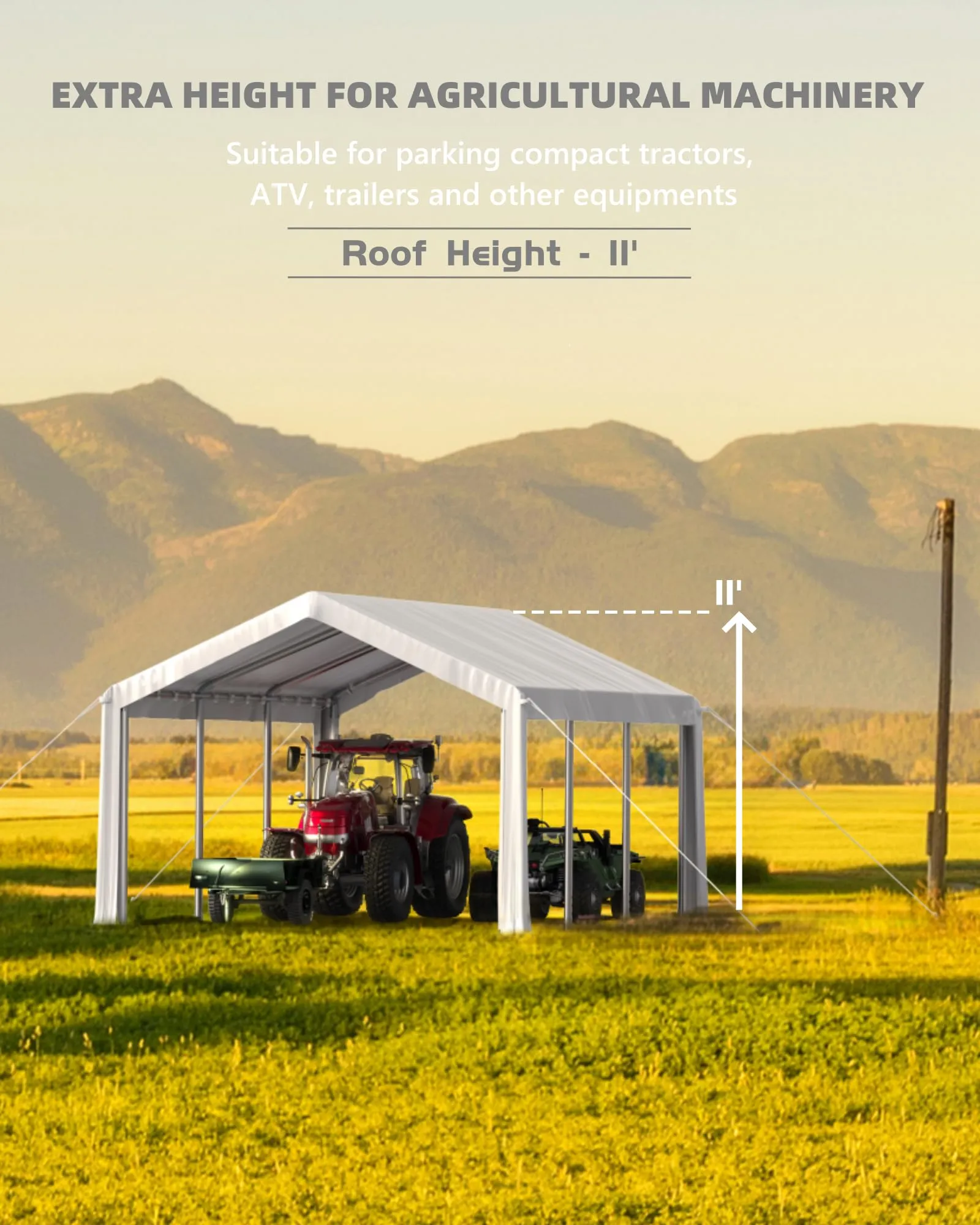GarveeLife 20'x 10'x 11' Windproof Carport Top Replacement Cover Grey Heavy-Duty Garage Top Tent Shelter Tarp Waterproof & UV Protected (Top Cover ONLY, Frame Not Included) White