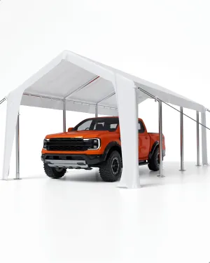 GarveeLife 20'x 10'x 11' Windproof Carport Top Replacement Cover Grey Heavy-Duty Garage Top Tent Shelter Tarp Waterproof & UV Protected (Top Cover ONLY, Frame Not Included) White