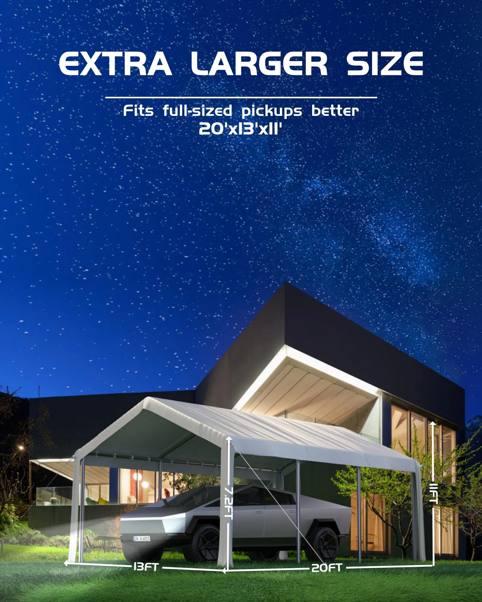 GarveeLife 20'x 10'x 11' Windproof Carport Top Replacement Cover Grey Heavy-Duty Garage Top Tent Shelter Tarp Waterproof & UV Protected (Top Cover ONLY, Frame Not Included) White