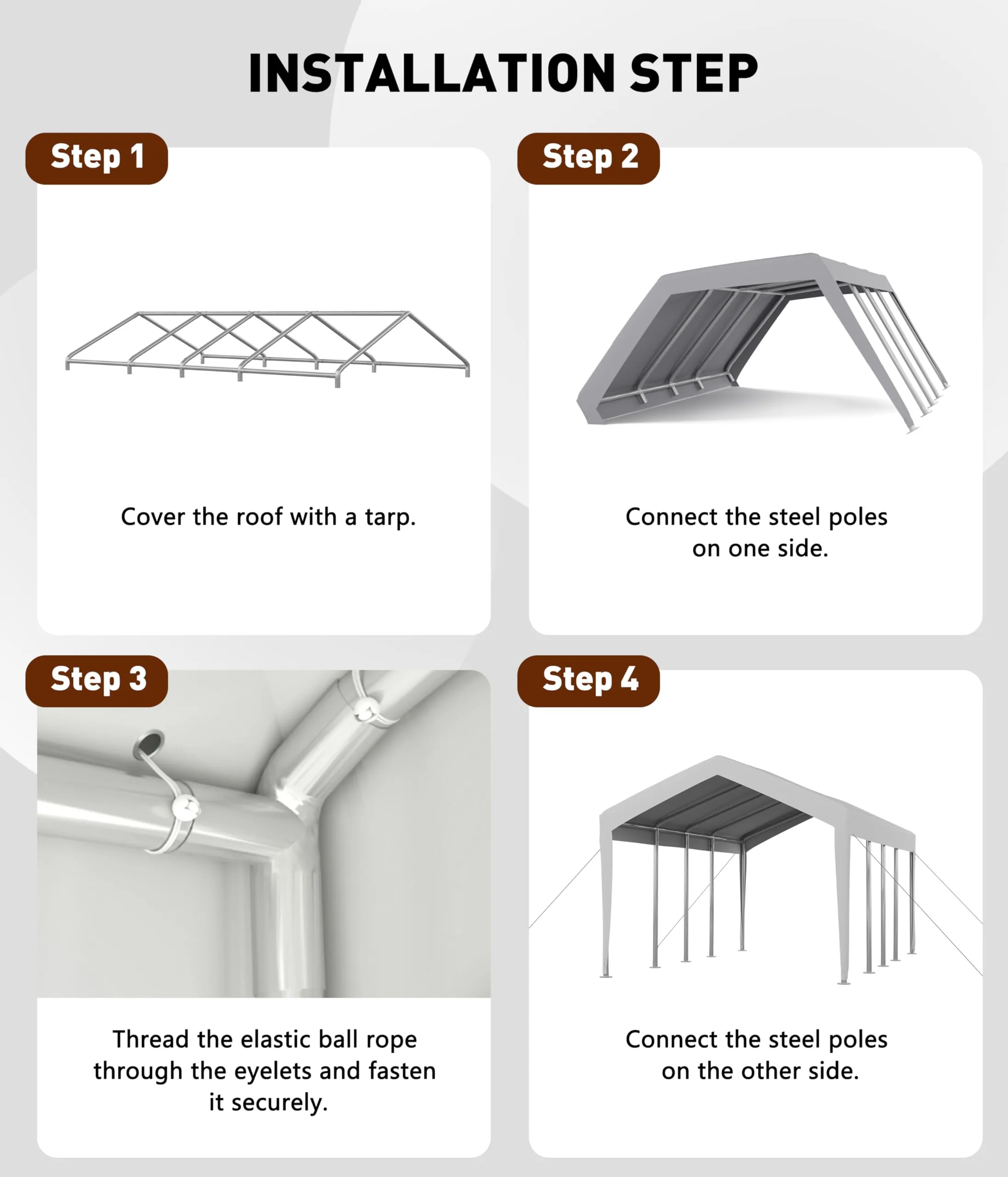 GarveeLife 20'x 10'x 11' Windproof Carport Top Replacement Cover Grey Heavy-Duty Garage Top Tent Shelter Tarp Waterproof & UV Protected (Top Cover ONLY, Frame Not Included) White