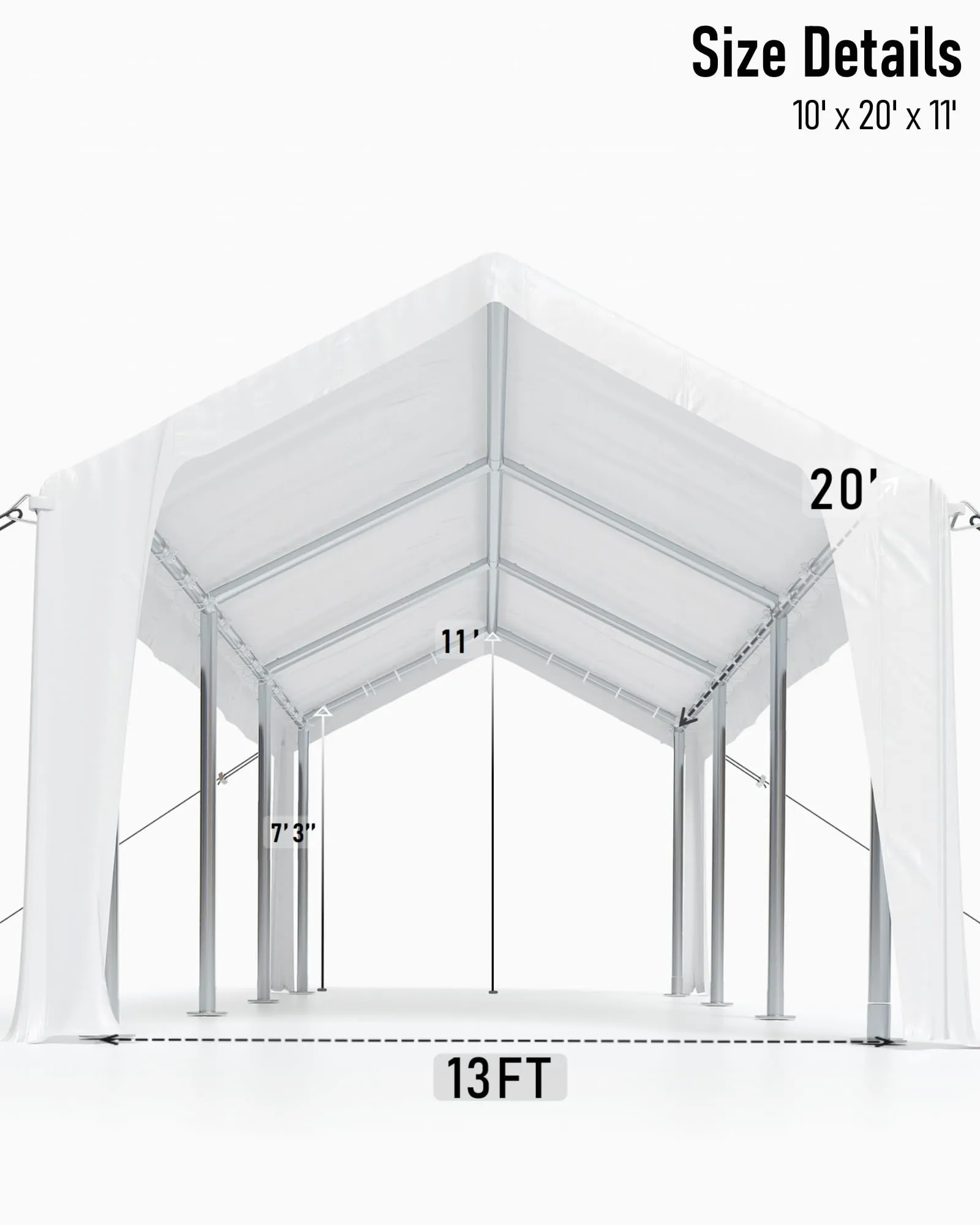 GarveeLife 20'x 10'x 11' Windproof Carport Top Replacement Cover Grey Heavy-Duty Garage Top Tent Shelter Tarp Waterproof & UV Protected (Top Cover ONLY, Frame Not Included) White