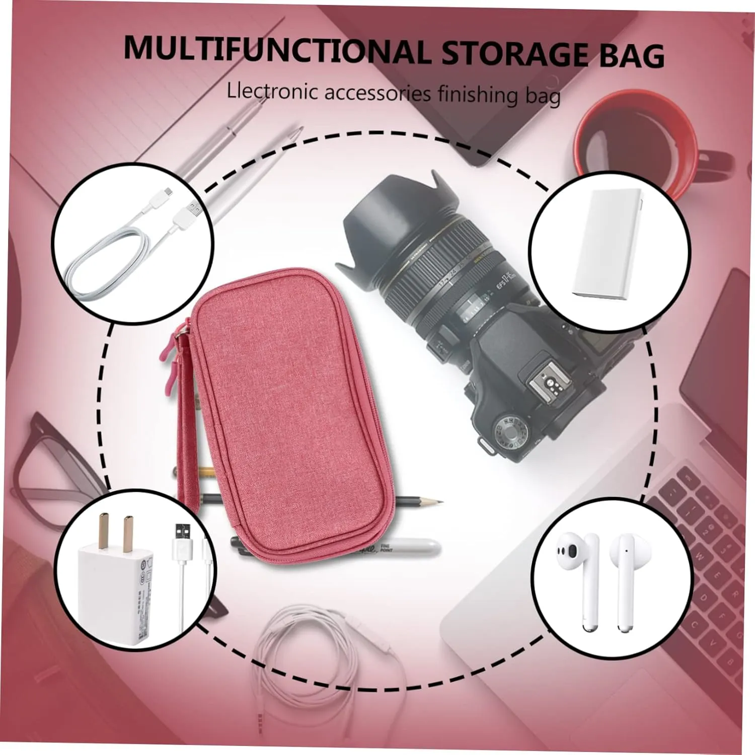 Gatuida 2 Pcs Earpiece Organizer Bag Power Bank Pouch Cable Storage Travel Cord Carrier Cable Sleeves Management Bag