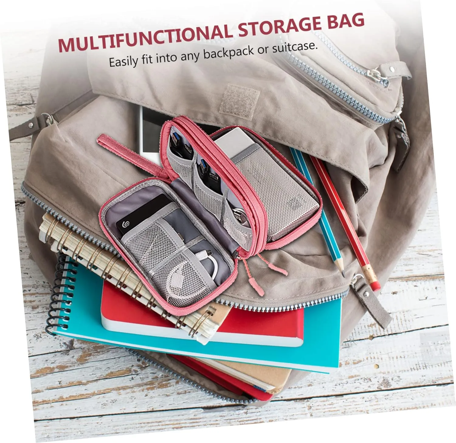 Gatuida 2 Pcs Earpiece Organizer Bag Power Bank Pouch Cable Storage Travel Cord Carrier Cable Sleeves Management Bag