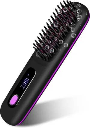 Go Brush Pro, Gobrush Pro Hair Straightening Irons, Portable Straightener Brush, Cordless Hair Straightener Comb, Rechargeable Portable Hair Straightener for Women (Black)