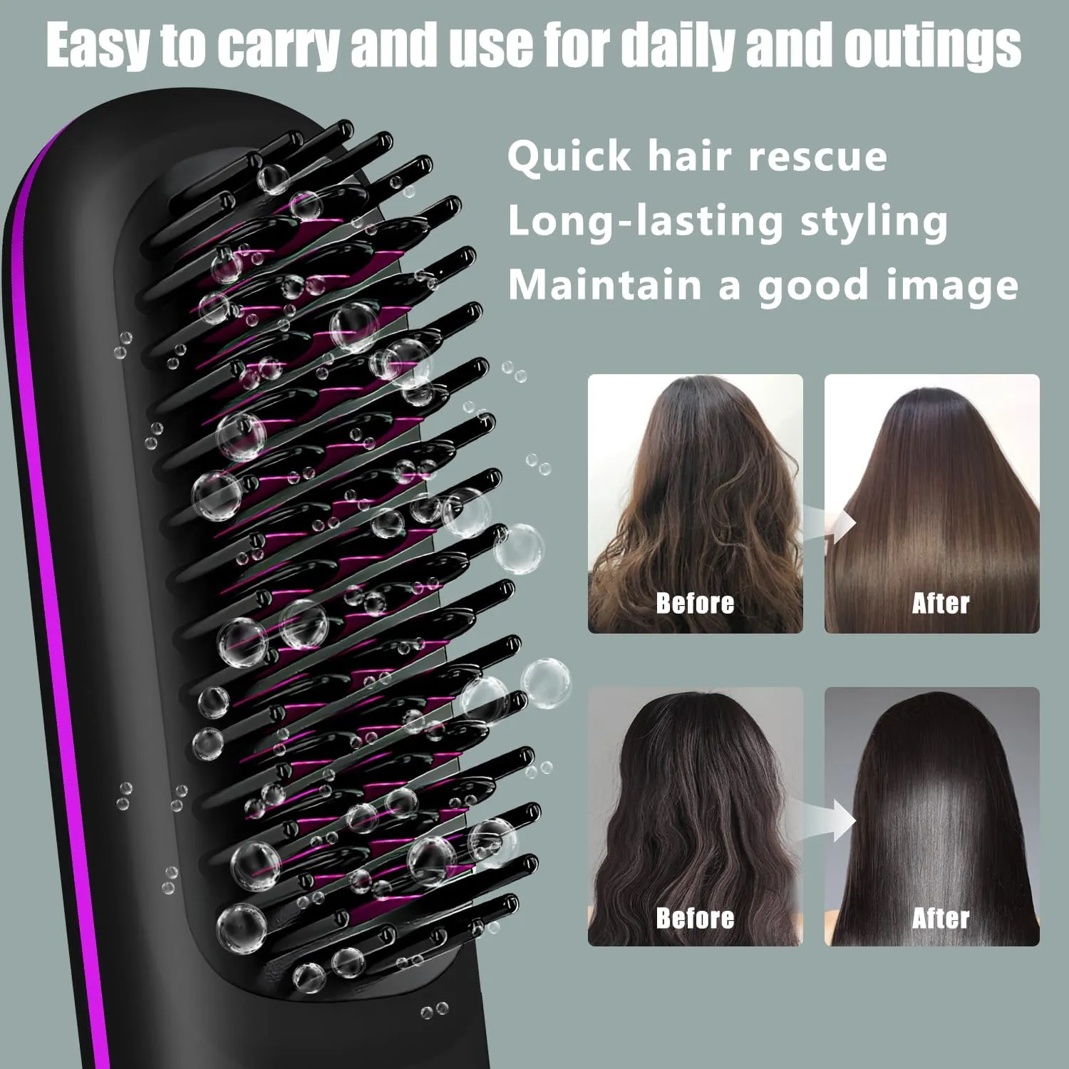 Go Brush Pro, Gobrush Pro Hair Straightening Irons, Portable Straightener Brush, Cordless Hair Straightener Comb, Rechargeable Portable Hair Straightener for Women (Black)