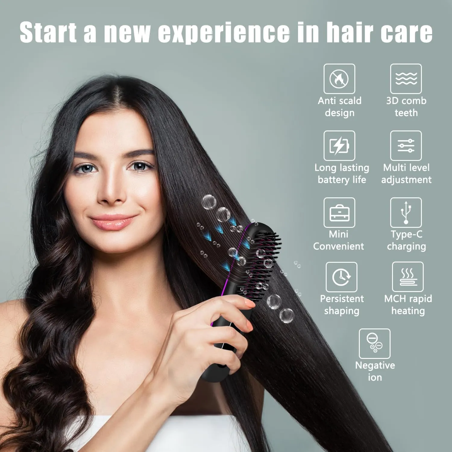 Go Brush Pro, Gobrush Pro Hair Straightening Irons, Portable Straightener Brush, Cordless Hair Straightener Comb, Rechargeable Portable Hair Straightener for Women (Black)