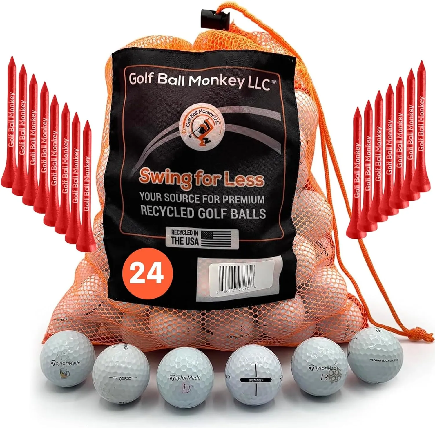 Golf Ball Monkey Cheap Recycled Balls for Taylormade Golf Balls White Mix- TP5, TP5X, Project A, Tour Response, Distance Plus, RBZ & More w/ 15 Tees & Mesh Bag