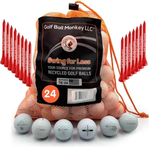 Golf Ball Monkey Cheap Recycled Balls for Taylormade Golf Balls White Mix- TP5, TP5X, Project A, Tour Response, Distance Plus, RBZ & More w/ 15 Tees & Mesh Bag