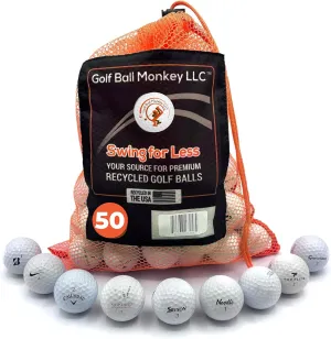 Golf Ball Monkey Cheap Recycled Golf Balls - 50 Good Condition Recycled and Used Golf Balls for Titleist, for Callaway, for Taylormade and Value Brands Like Pinnacle, Top-Flite, Kirkland and Wilson