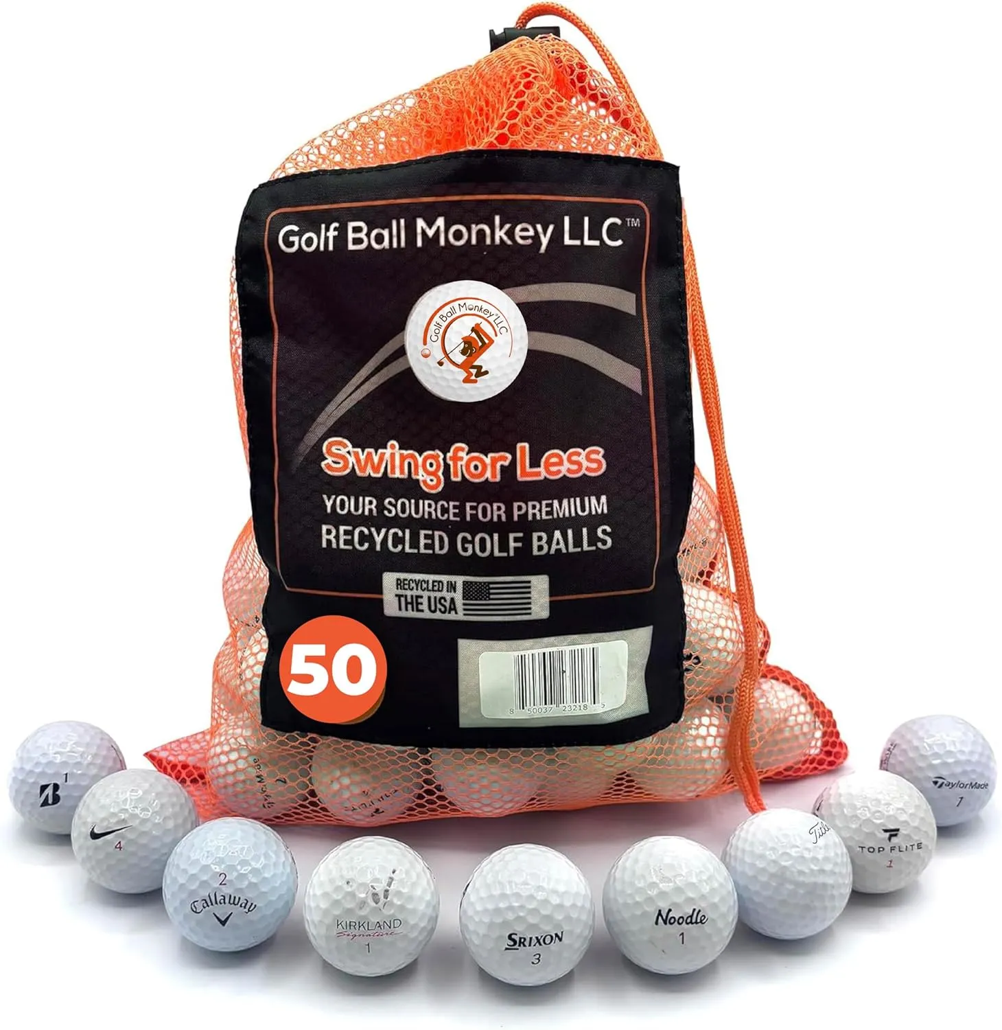 Golf Ball Monkey Cheap Recycled Golf Balls - 50 Good Condition Recycled and Used Golf Balls for Titleist, for Callaway, for Taylormade and Value Brands Like Pinnacle, Top-Flite, Kirkland and Wilson