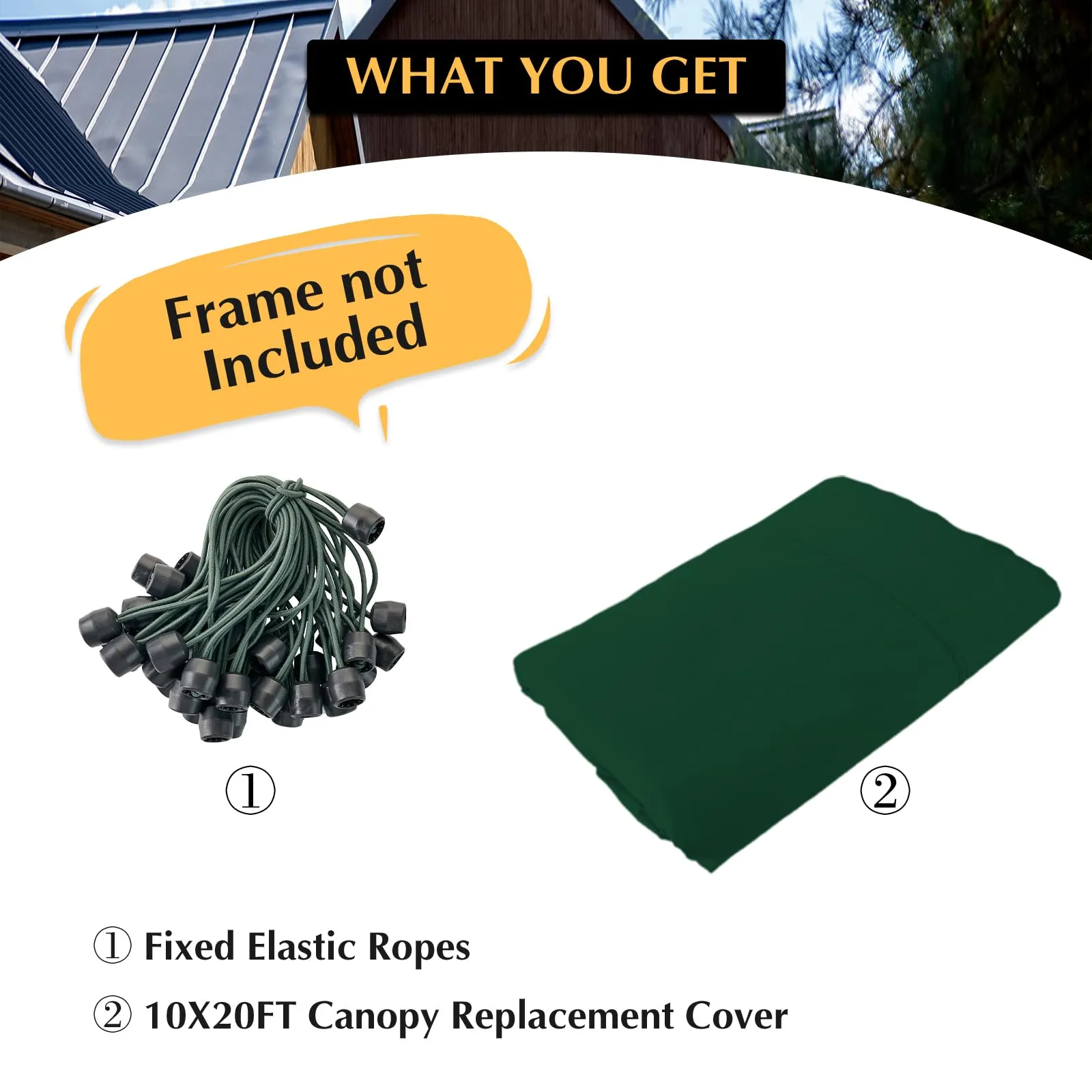GOTRUTH 10x20 Canopy Replacement Cover, Carport Replacement Canopy Top Cover for 10' x 20' Frame, 800D Heavy Duty Waterproof & UV Protected Car Canopy with Ball Bungees (Frame is not Included) (Green)