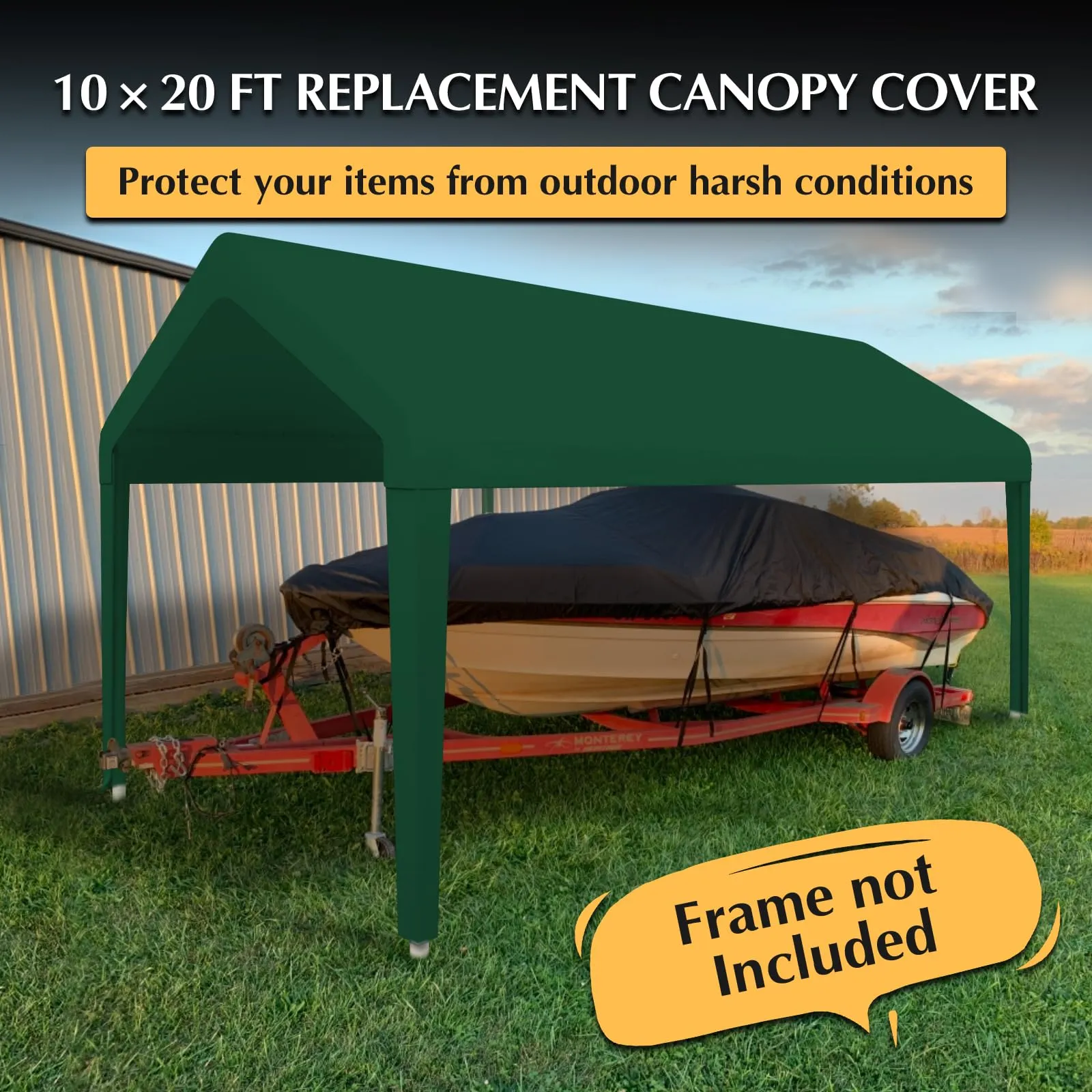 GOTRUTH 10x20 Canopy Replacement Cover, Carport Replacement Canopy Top Cover for 10' x 20' Frame, 800D Heavy Duty Waterproof & UV Protected Car Canopy with Ball Bungees (Frame is not Included) (Green)