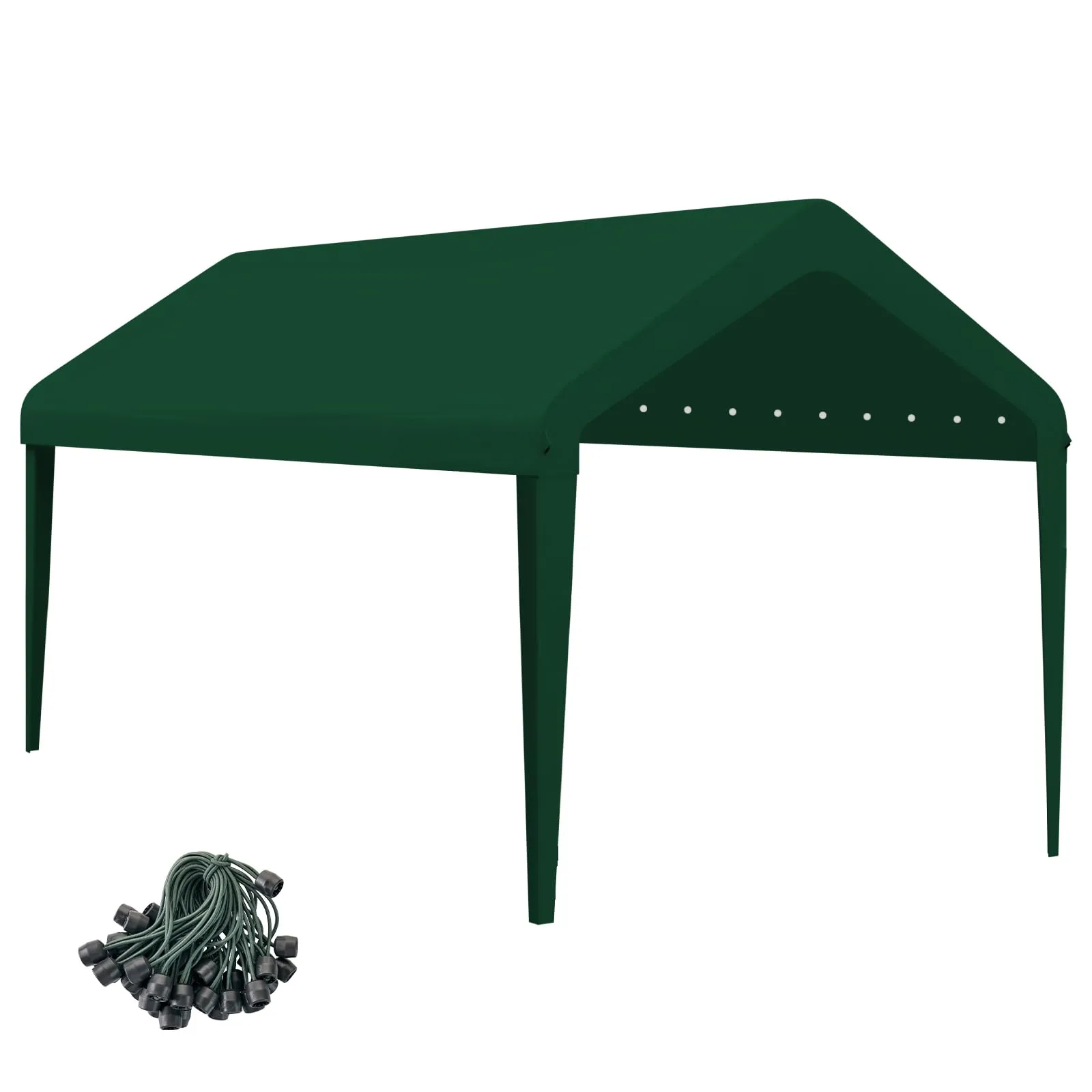 GOTRUTH 10x20 Canopy Replacement Cover, Carport Replacement Canopy Top Cover for 10' x 20' Frame, 800D Heavy Duty Waterproof & UV Protected Car Canopy with Ball Bungees (Frame is not Included) (Green)