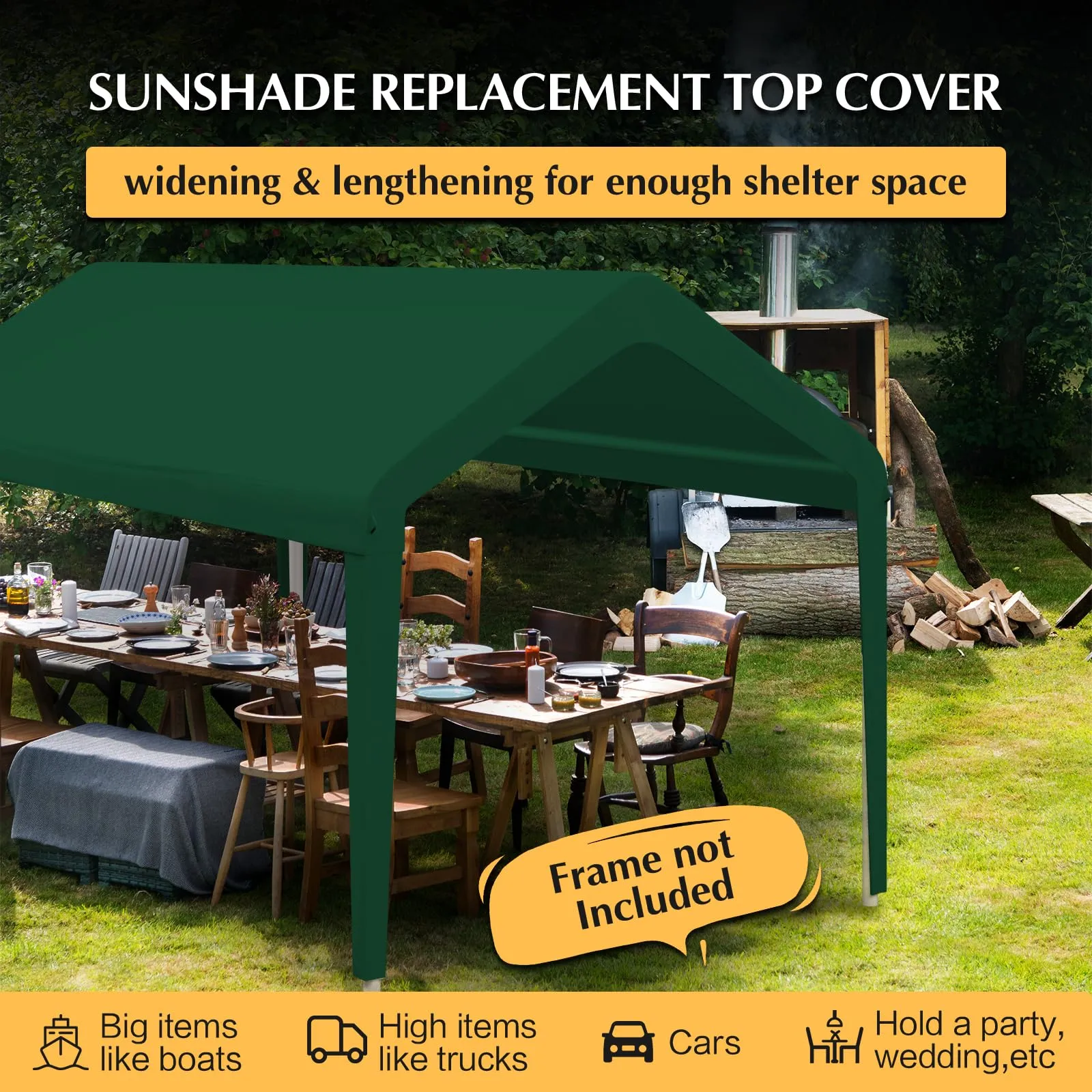 GOTRUTH 10x20 Canopy Replacement Cover, Carport Replacement Canopy Top Cover for 10' x 20' Frame, 800D Heavy Duty Waterproof & UV Protected Car Canopy with Ball Bungees (Frame is not Included) (Green)