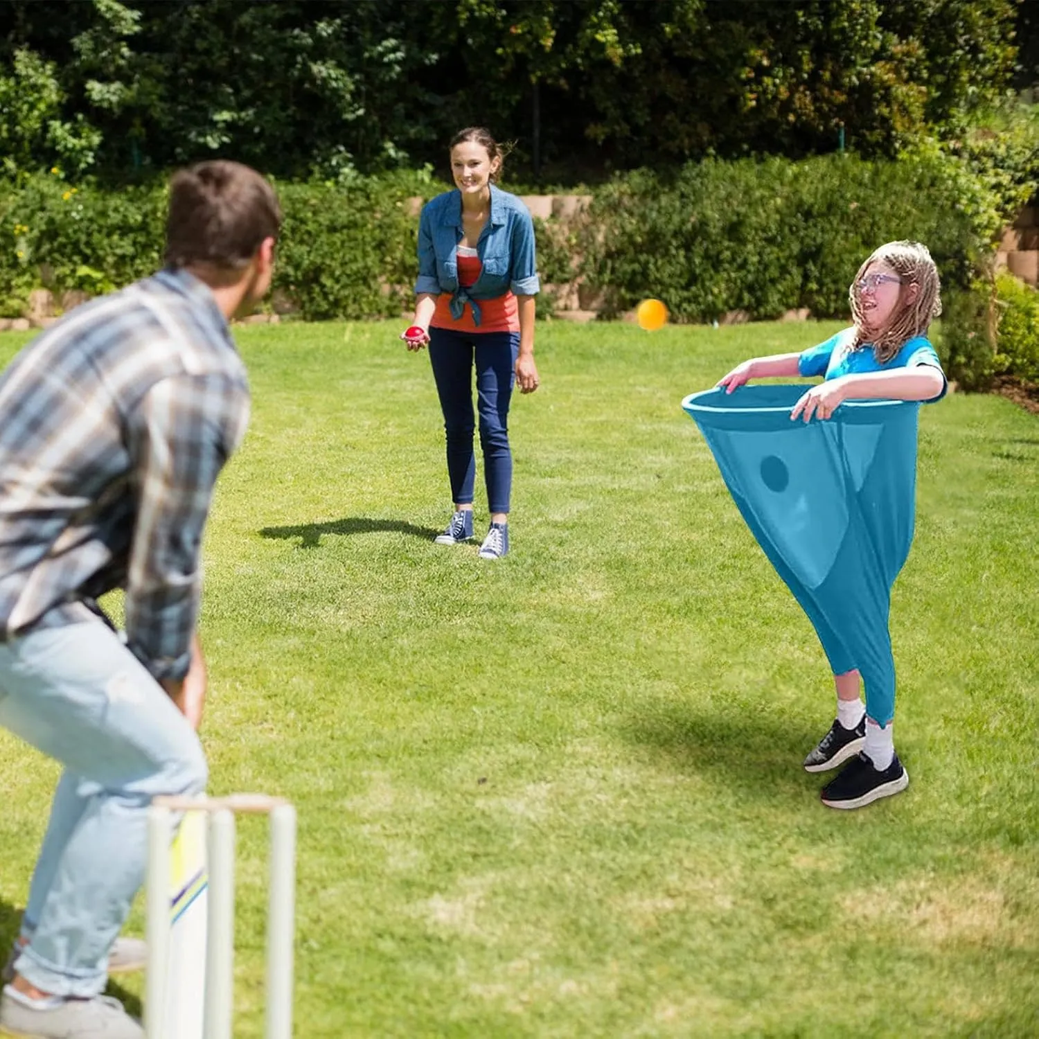 Granny Pants Yard Game Set, Funny Giant Outdoor Party Game, Durable Freaky Party Games Pants with 2 Bouncy Balls, Large Bean Bag Toss Can, Tossing Holder, Family Reunion Game
