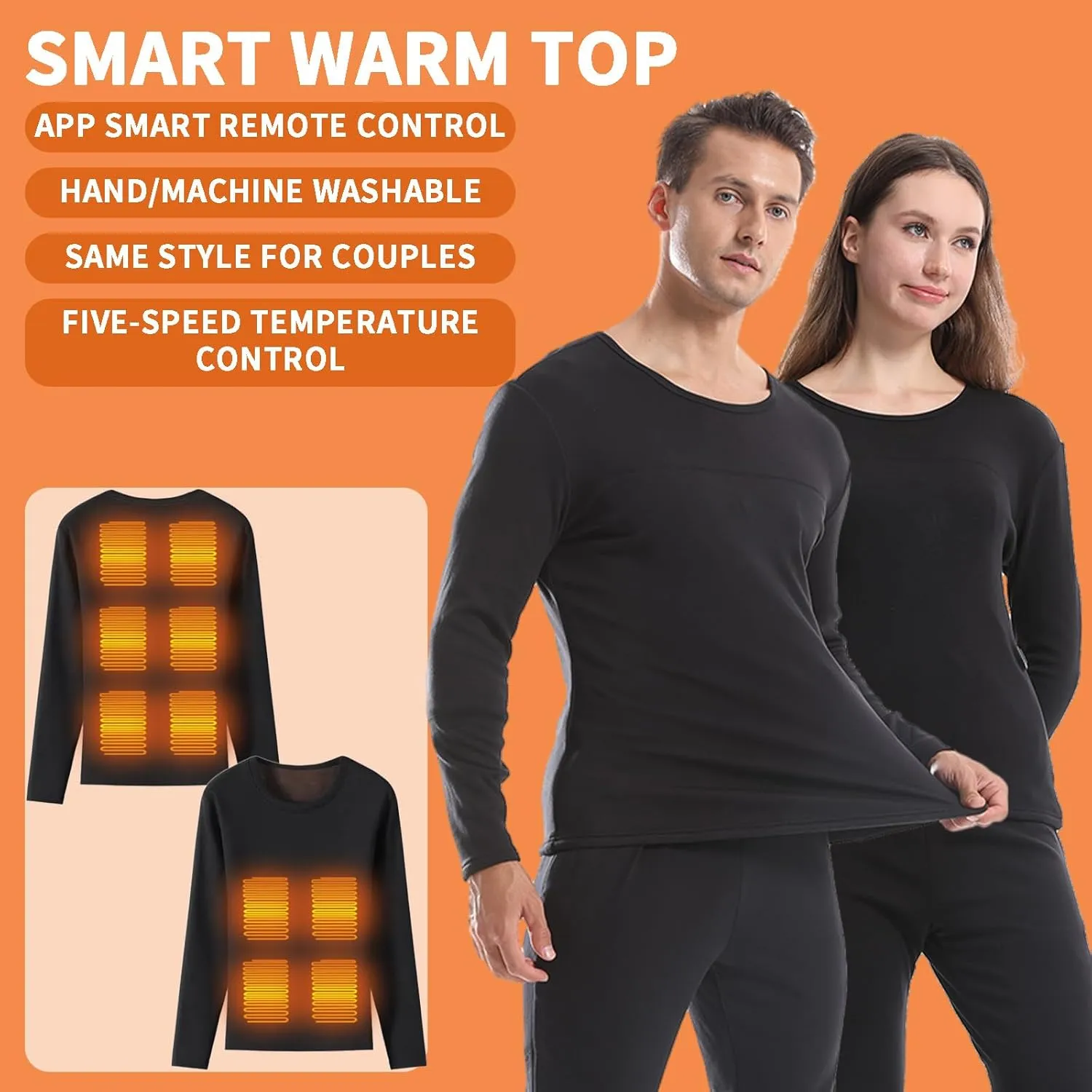 Graphene Heated Thermal Underwear Set 20 Heating Zones, Soft Fleece Lined, APP Control, USB Electric Heated Base Layer