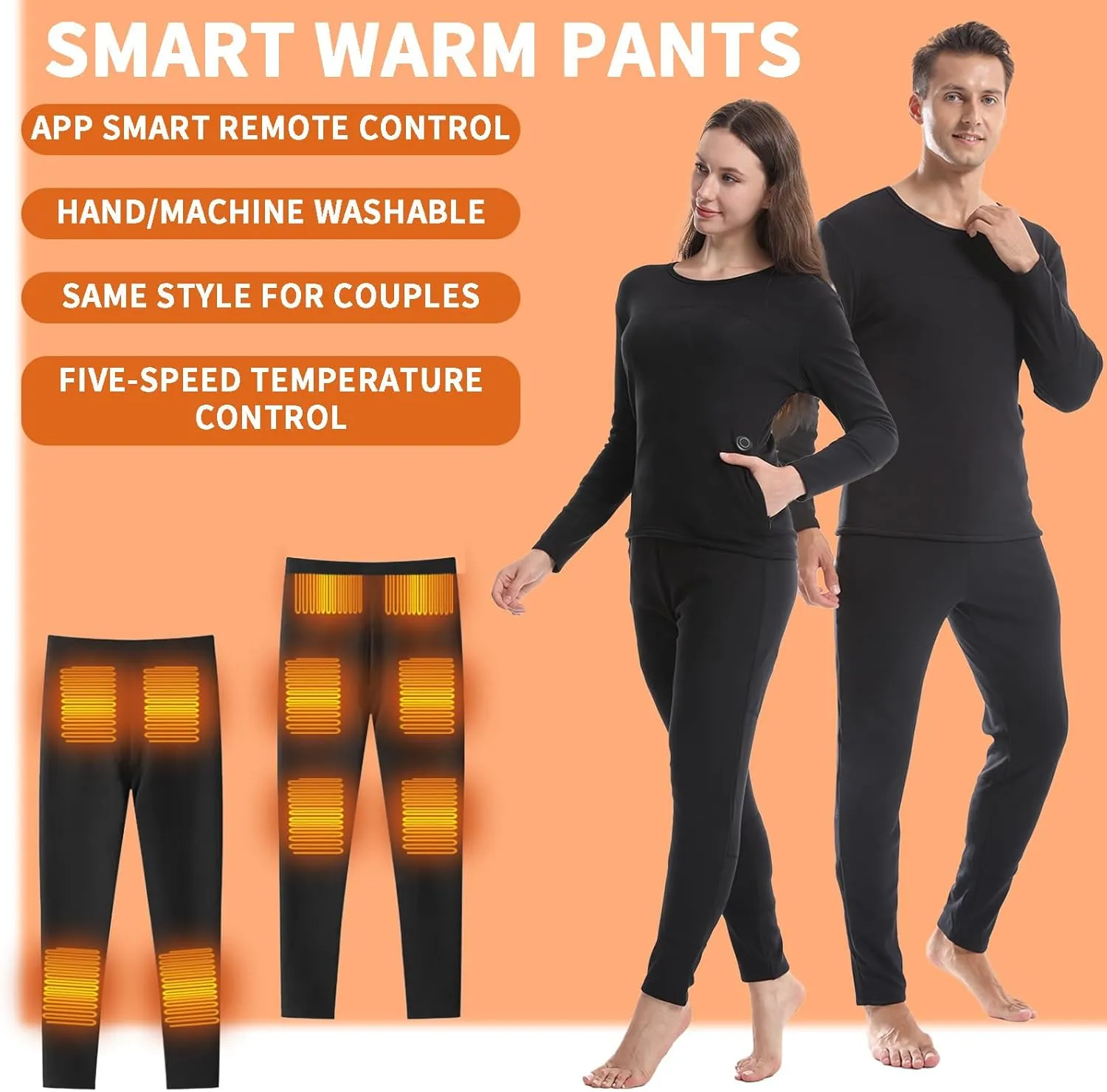 Graphene Heated Thermal Underwear Set 20 Heating Zones, Soft Fleece Lined, APP Control, USB Electric Heated Base Layer