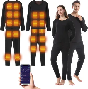 Graphene Heated Thermal Underwear Set 20 Heating Zones, Soft Fleece Lined, APP Control, USB Electric Heated Base Layer