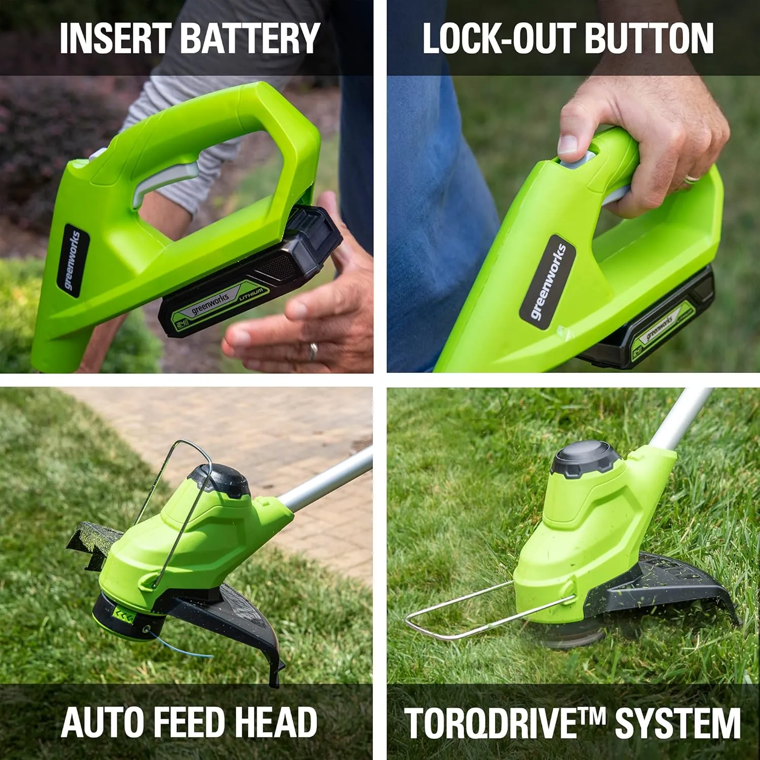 Greenworks 24V 10" Cordless TORQDRIVE™ String Trimmer, 2.0Ah Battery and Charger Included