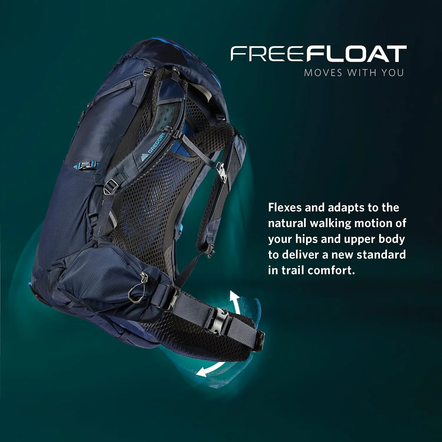 Gregory Zulu 45L Unisex Hiking/Backpacking Pack, Freefloat Hipbelt, Internal Hydration Sleeve For Water Bladder, (Reservoir Not Included), Medium/Large, Halo Blue