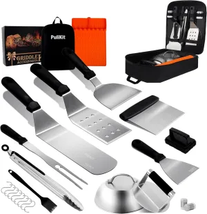 Griddle Accessories Kit for Blackstone – 14 PCS Flat Top Grill Tools Set with Stainless Steel Spatulas, Scraper & Bottles, Carry Bag Included – Outdoor BBQ Gift for Men