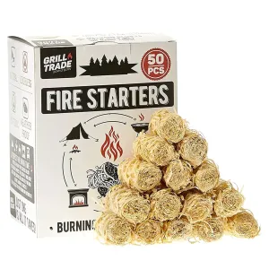 Grill Trade Fire Starters - 50 Pieces Grill Starter Made of Pine Wood Shavings - Food-Grade Wax with 8-10 Minutes Burning Time - Weatherproof and Odorless - Ideal for Indoor or Outdoor Use