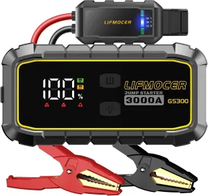 GS300 Jump Starter - 3000A Car Battery Jump Starter for Up to 10.0L Gas and 8.0L Diesel Engines, 12V Portable Jump Box with Storage Case USB Quick Charge, and LCD Display