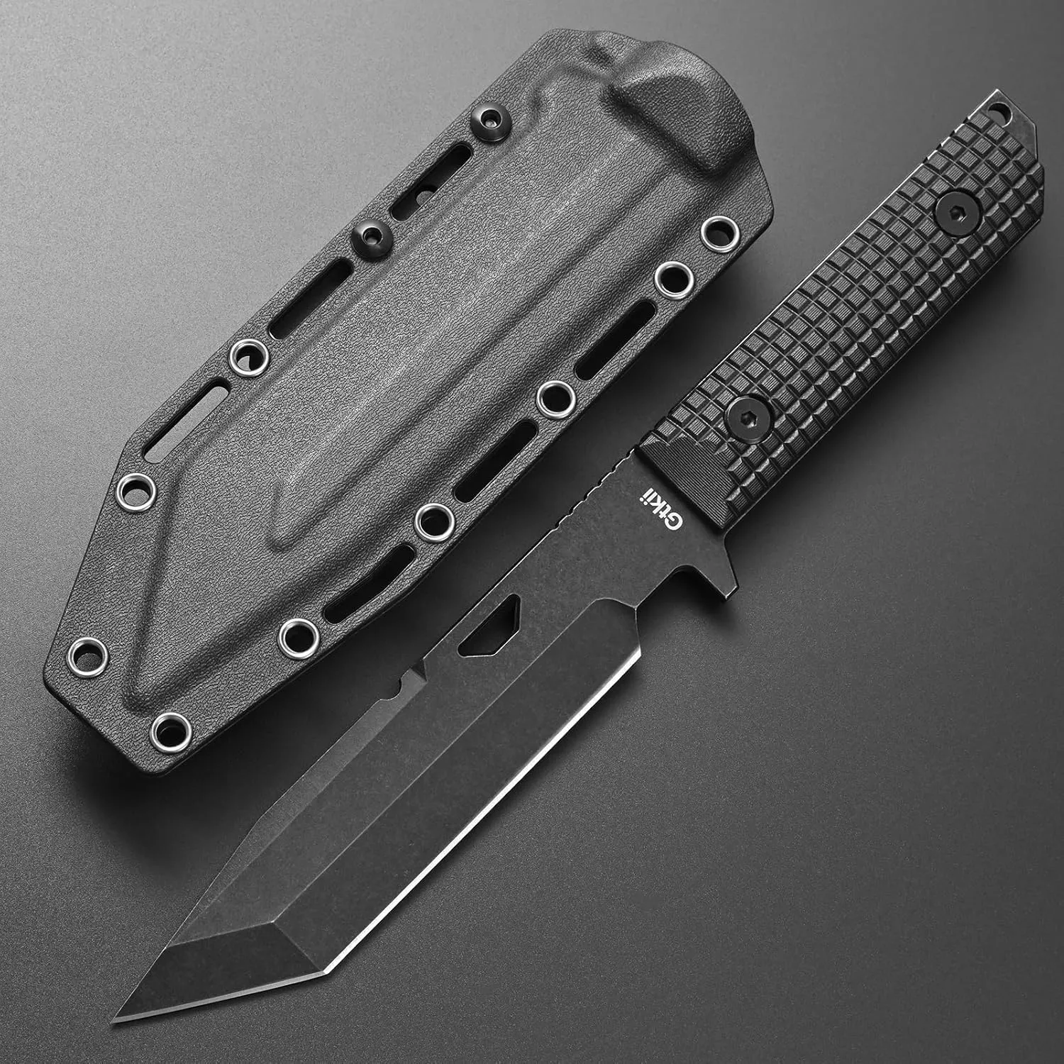 GTK5 Fixed Blade Knife AUS-10 Steel Blade Full Tang Nylon Fiberglass Handle EDC Fixed Knifes for Outdoor Camping Hunting (black)