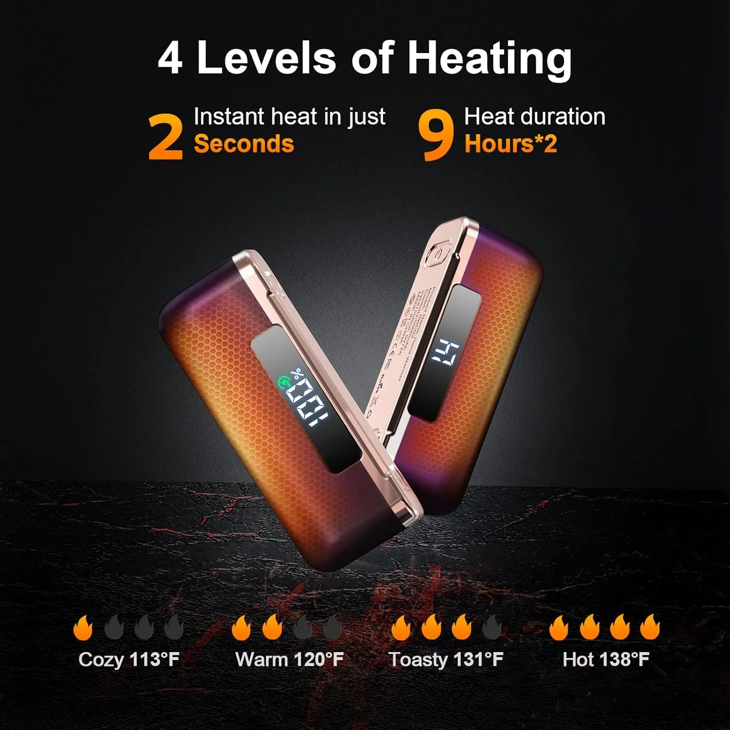 Hand Warmers Rechargeable -10000mAh Magnetic Electric Hand Warmer 2 Pack, 4 Levels Heat Up to 131℉ with LED Display, Portable Reusable Pocket Heater for Raynauds, Golf, Camping, Men, Women