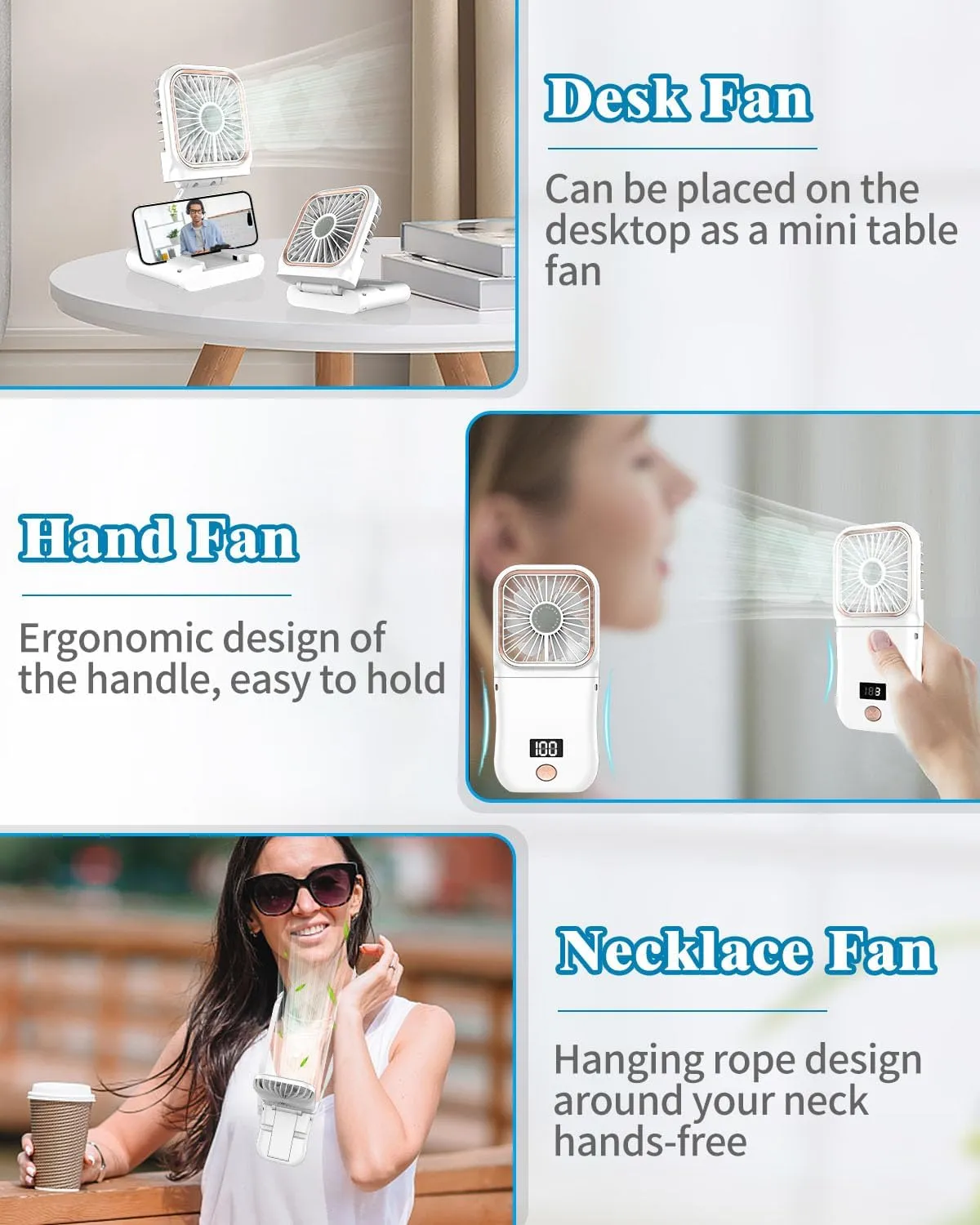 Handheld Fan Rechargeable,Portable Fan Battery Operated Fan with LED Display,Mini Small Hand Fan Foldable Fan with Power Bank, 4000mAh Travel Fan Personal Fans,Makeup Lash Fan for Girls Women Kids
