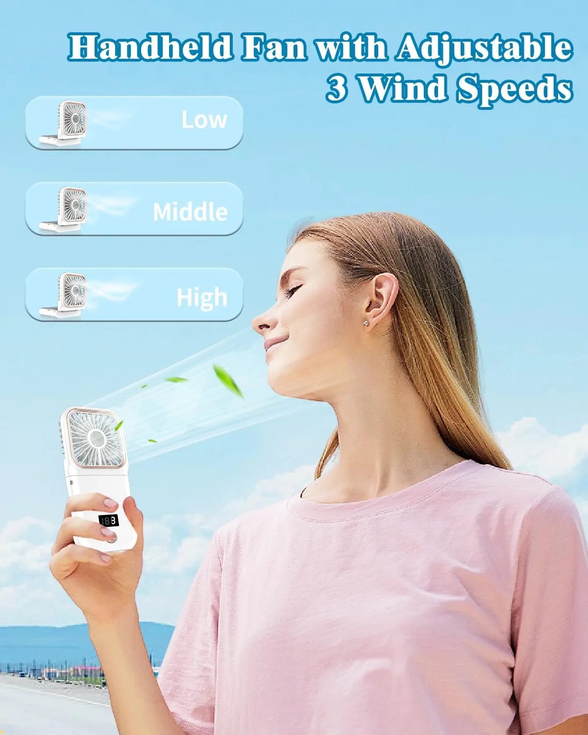 Handheld Fan Rechargeable,Portable Fan Battery Operated Fan with LED Display,Mini Small Hand Fan Foldable Fan with Power Bank, 4000mAh Travel Fan Personal Fans,Makeup Lash Fan for Girls Women Kids