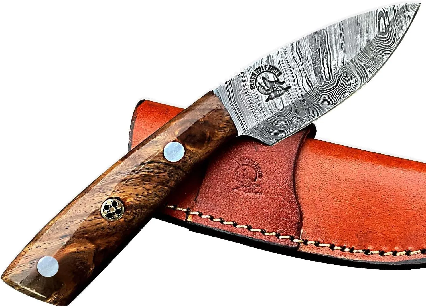 Handmade Damascus Hunting Knife with Sheath - Fixed Blade Knife for Men - ROSE Wood HandleWith Leather Sheath - Bushcraft Knives, Camping Knife Survival BWK-J345