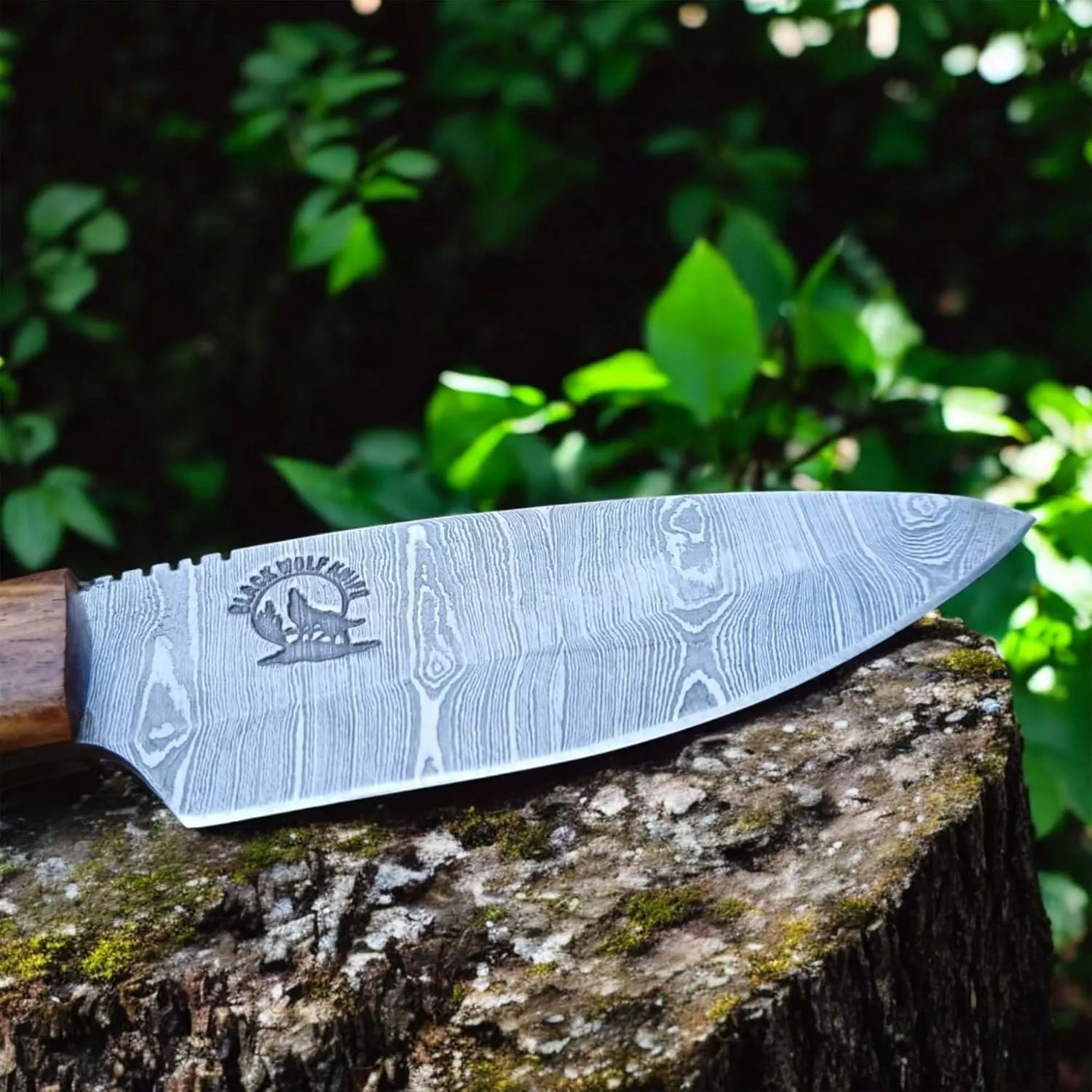 Handmade Damascus Hunting Knife with Sheath - Fixed Blade Knife for Men - ROSE Wood HandleWith Leather Sheath - Bushcraft Knives, Camping Knife Survival BWK-J345