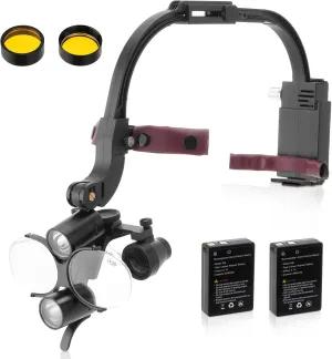 Head-Mounted Dental Loupes with LED Headlamp 3.5X 420mm Magnification, Dual Rechargeable Batteries & Ergnomic Design for Clear Vision and Comfortable Use