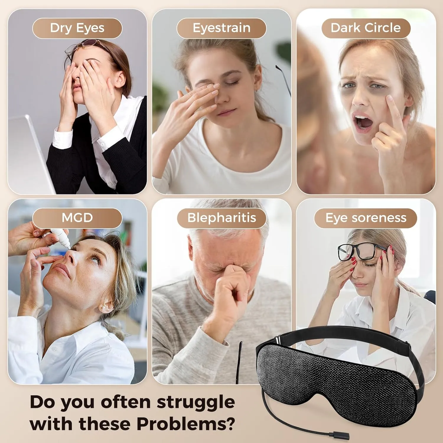 Heated Eye Mask, Warm Eye Compress for Dry Eyes, Moist Heat Therapy for Blepharitis, Dark Circle, Chalazion, 4 Heat Levels, Gifts for Men Women, Travel(Black)