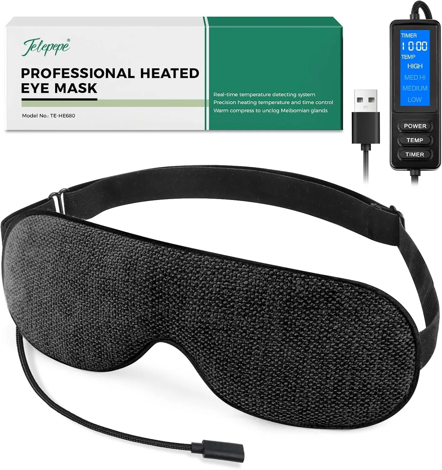 Heated Eye Mask, Warm Eye Compress for Dry Eyes, Moist Heat Therapy for Blepharitis, Dark Circle, Chalazion, 4 Heat Levels, Gifts for Men Women, Travel(Black)