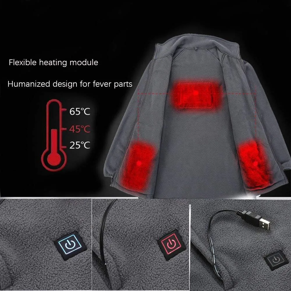 Heated Fleece Jacket, USB Electric Fleece Heating Warming Jacket for Men & Women (No Battery)