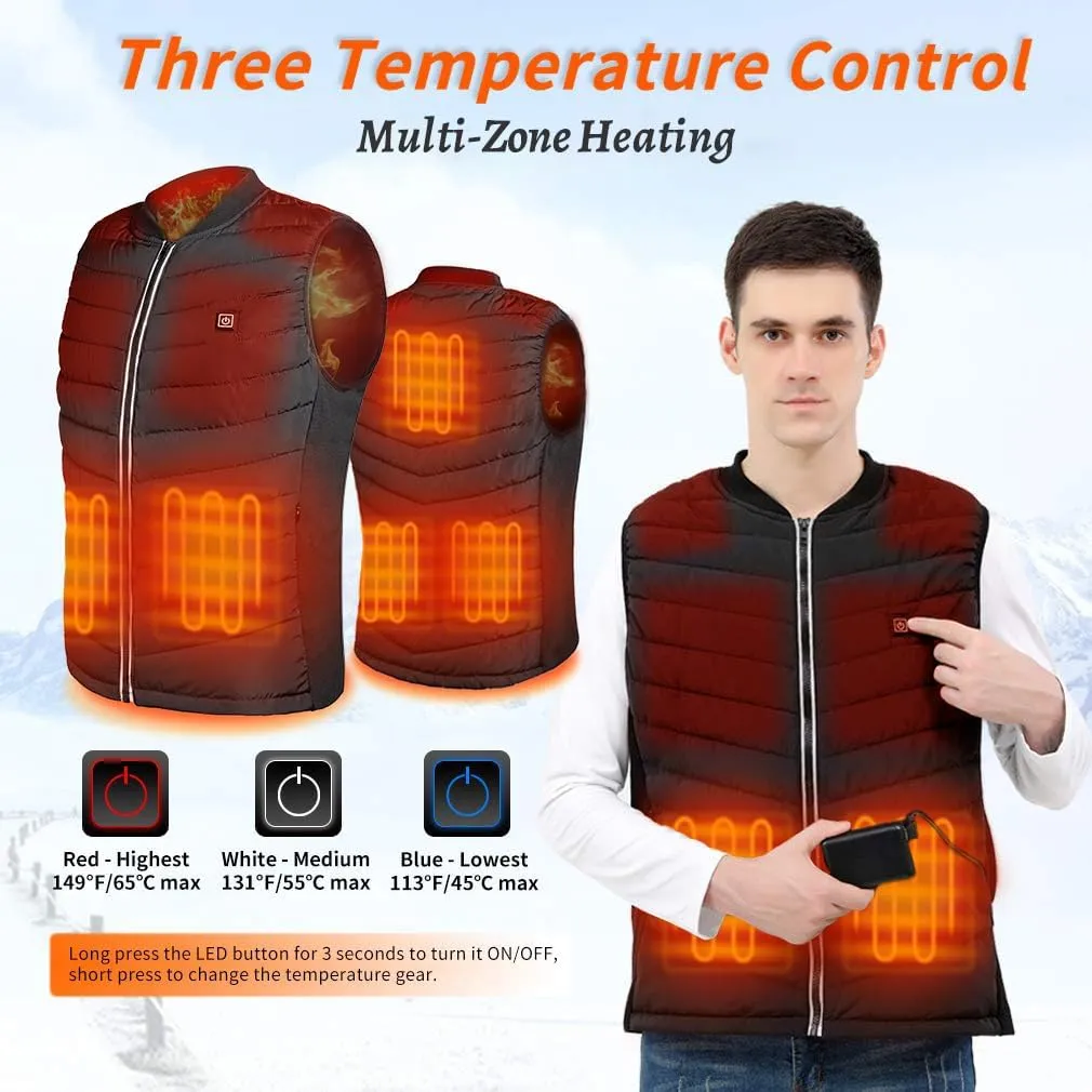 Heated Vest, USB Charging Heating Vest for Men Women Washable Body Warmer with Battery Pack for Outdoor Camping