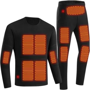 Heated Warm Underwear for Men Women 22 Zone Heating Pad USB Thermal Soft Trousers Top (Batteries Not Included)(Male Black,M-Medium)