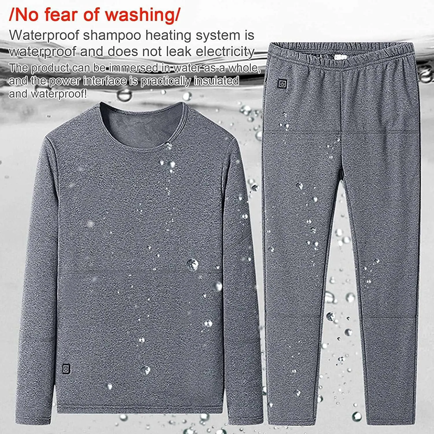 Heated Warm Underwear for Men Women 22 Zone Heating Pad USB Thermal Soft Trousers Top (Batteries Not Included)(Male Black,M-Medium)