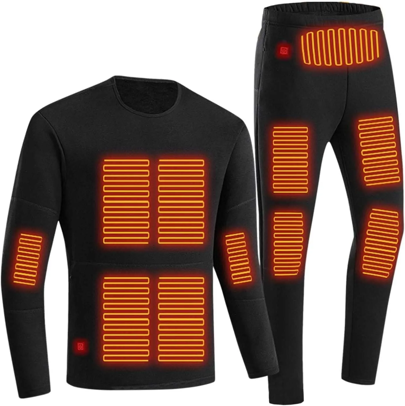 Heated Warm Underwear for Men Women 22 Zone Heating Pad USB Thermal Soft Trousers Top (Batteries Not Included)(Male Black,M-Medium)