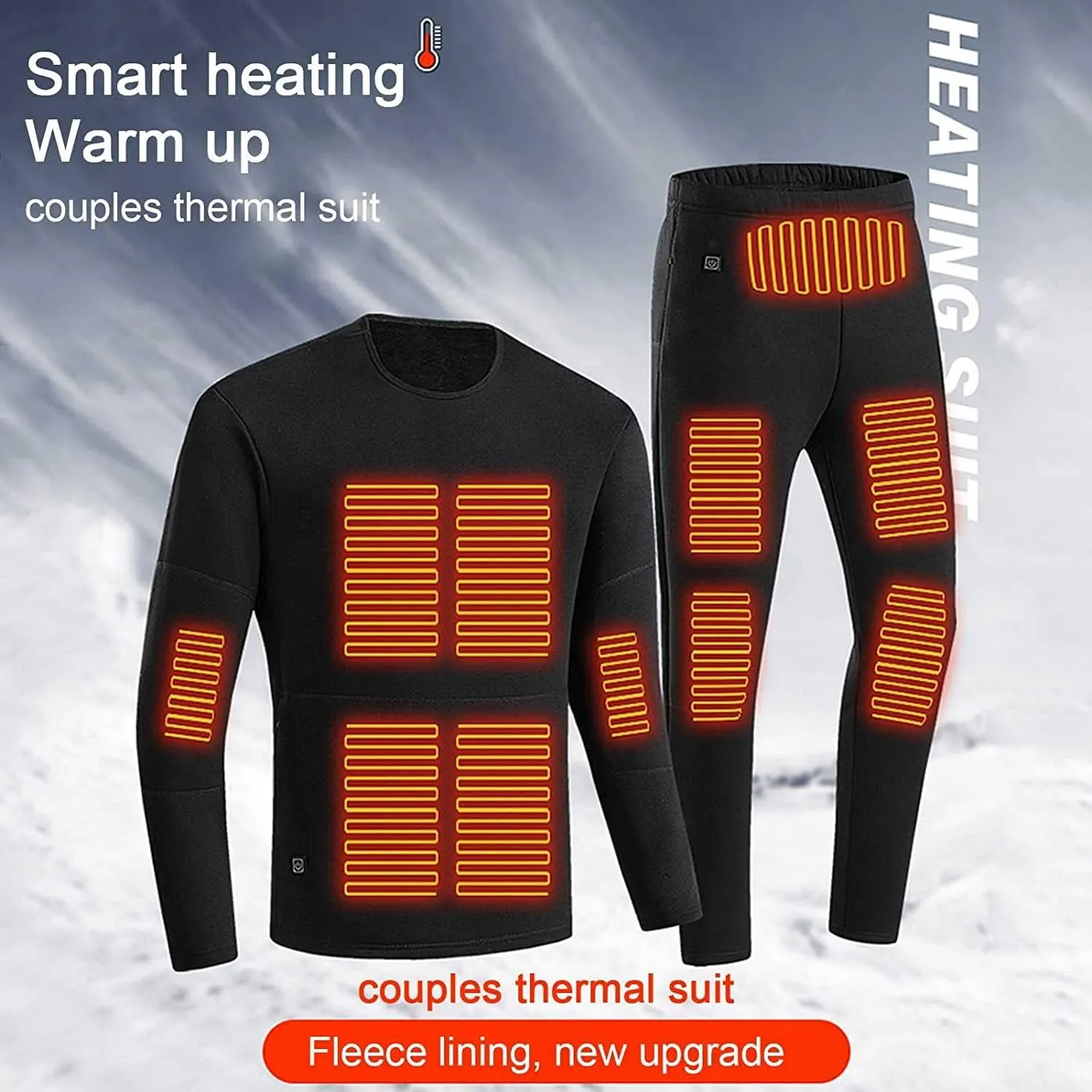 Heated Warm Underwear for Men Women 22 Zone Heating Pad USB Thermal Soft Trousers Top (Batteries Not Included)(Male Black,M-Medium)