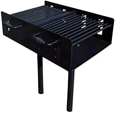 Heavy Duty Outdoor Group Camp Park Style Charcoal & Wood Grill with In-Ground Post