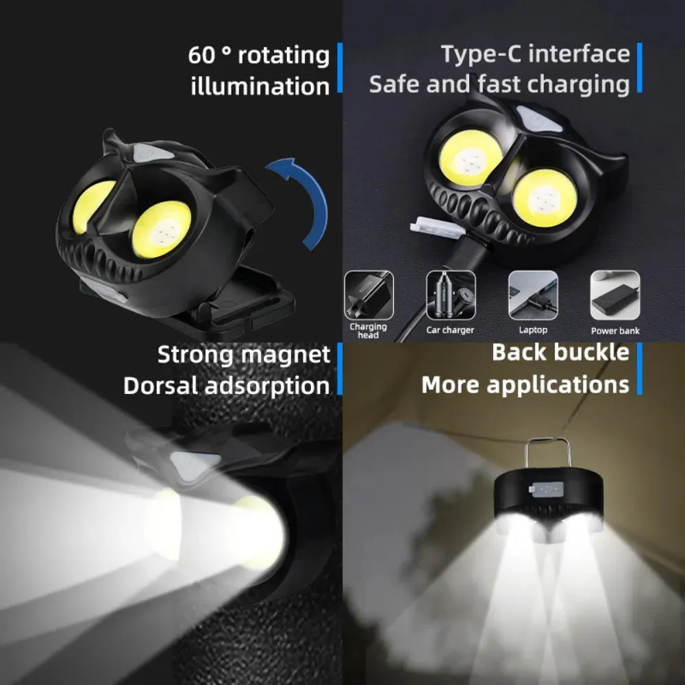 High Power COB LED Owl Headlamp Magnetic Absorption Induction Small Creative Owl Headlamp
