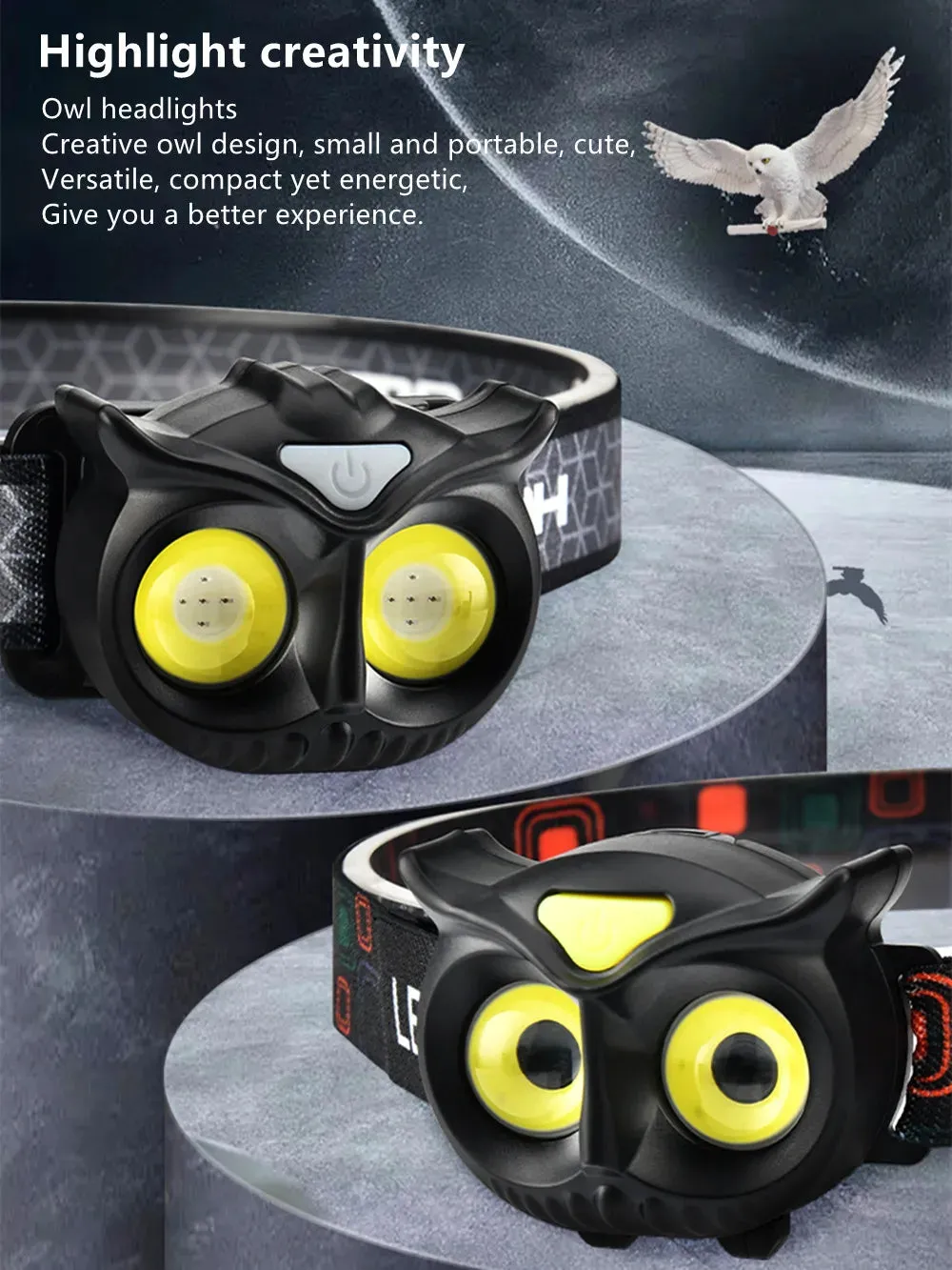 High Power COB LED Owl Headlamp Magnetic Absorption Induction Small Creative Owl Headlamp