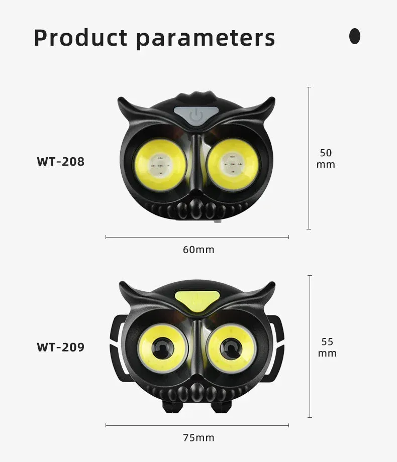 High Power COB LED Owl Headlamp Magnetic Absorption Induction Small Creative Owl Headlamp