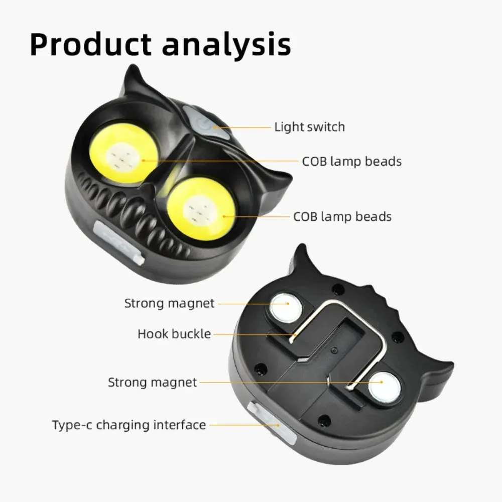High Power COB LED Owl Headlamp Magnetic Absorption Induction Small Creative Owl Headlamp