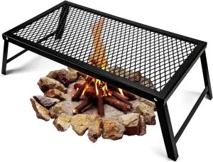 Hikeman Folding Campfire Grill Heavy Duty Camping Cooking Grate Over Fire Pit,Portable Outdoor Camp Grill Rack for Picnic BBQ Frying (55cm x 30cm)