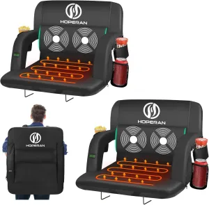 HOPERAN Massage Heated Stadium Seats for Bleachers with Back Support & Lumbar Pillow, 3 Level Heating & 6 Modes Massage Portable Heated Stadium Chairs for Bleachers